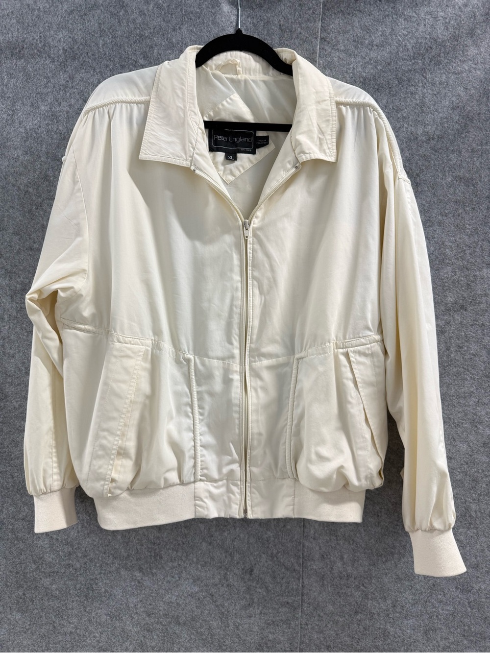 Peter England Cream Zip-Front Men's Bomber Jacket - XL - 70s 80s Retro Vintage